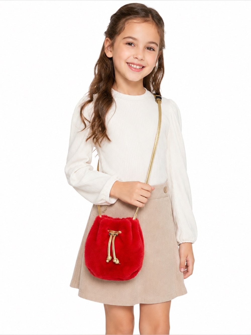 Unbranded Girls Red Plush Faux Fur Crossbody Purse OS